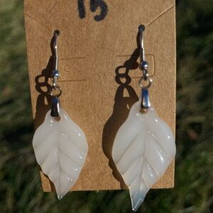 White Leaf Earrings
